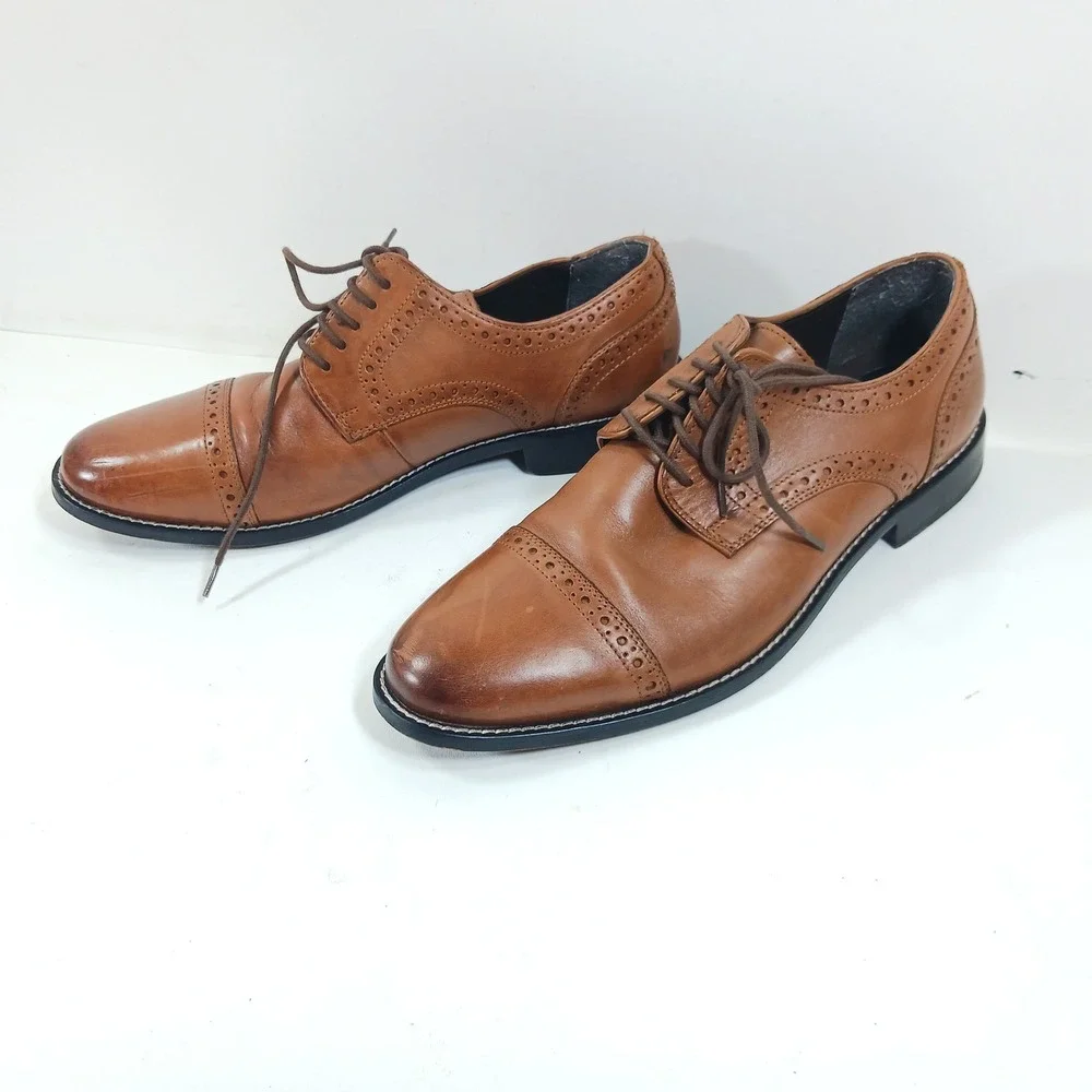 Nunn Bush Mens 10.5 M‎ Brown Leather Cap Toe Brogue Oxford Dress Shoes 84526-221